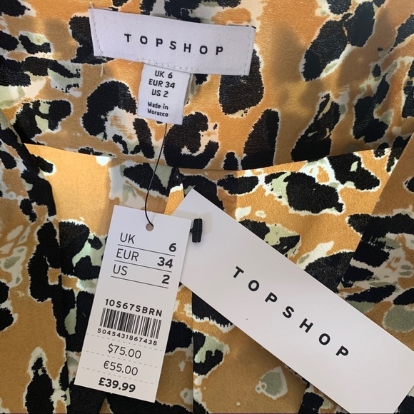 Topshop Leopard Print Dress With Slit, Pleats and Short Sleeves US Size 2 - Picture 11 of 14